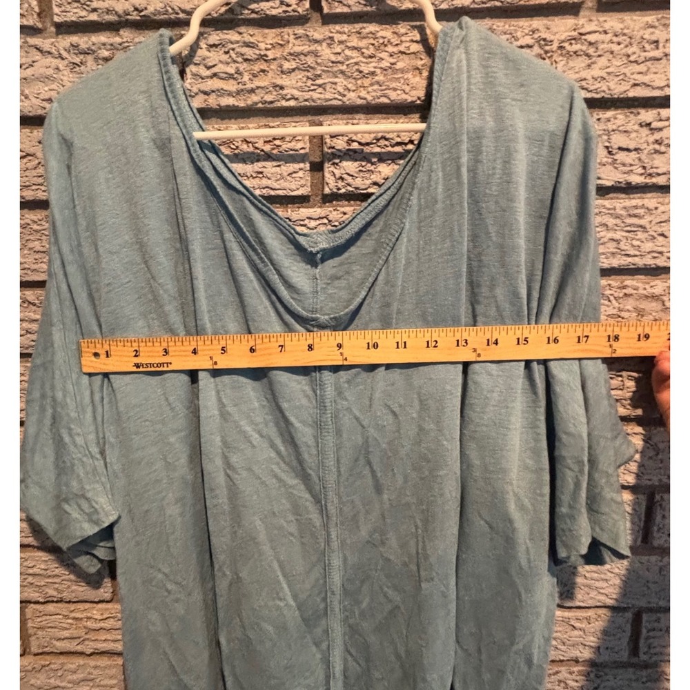 Eileen Fisher Womens XL Blue 100% Linen Slub V-Neck Boxy Oversized Tee Top - Picture 4 of 7